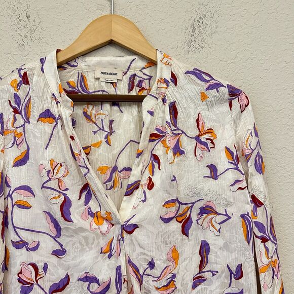 ZADIG & VOLTAIRE Tink Jac Cut Flowers Blouse V-Neck Multicolor - Picture 3 of 11
